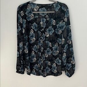Torrid Black and Blue Floral Skull Blouse